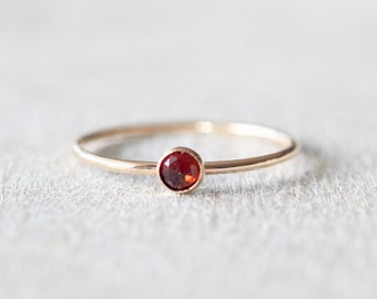 Super Thin Gold 3mm Garnet Ring, Dainty Gold Filled Ring, 14k Gold Rings for Women, Gold Stackable Rings, January Birthstone Ring