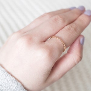 Thin Faceted Gold Hammered Ring, 14k Gold Ring, Thin Gold Stackable Rings, Gold Filled Ring, Gold Rings for Women image 2