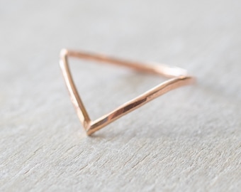 Rose Gold Hammered Chevron Ring, Dainty Rose Gold Filled Ring, Stackable Ring, Thumb Ring, 14k Rose Gold Rings for Women