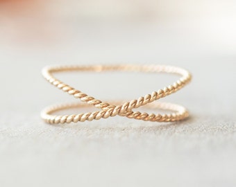 Super Thin Gold Twist X Ring, Criss Cross Ring, Dainty Gold Filled Ring, 14k Gold Rings for Women, Delicate Ring, Stacking Ring