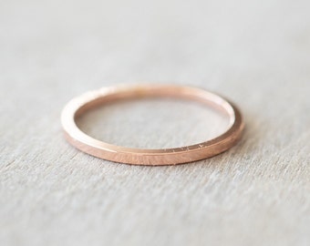 Thin Rose Gold Square Ring, Dainty Rose Gold Filled Ring, Thin Rose Gold Band, 14k Rose Gold Rings for Women