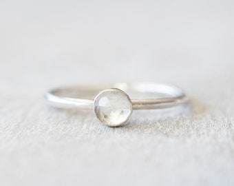 Thin Silver 4mm White Topaz Ring, Dainty Topaz Ring, Sterling Silver Gemstone Bezel Ring, April Birthstone Ring, November Birthstone Ring