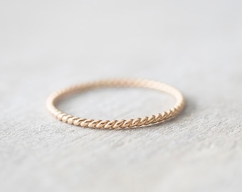 14k Solid Gold Super Thin Twist Ring, Dainty Gold Rope Ring, Gold Rings for Women, Gold Wedding Ring, Gold Wedding Band