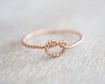 Super Thin Rose Gold Rope Knot Ring, Rose Gold Filled Ring, Friendship Ring, Bridesmaid Rings, Best Friend Ring, 14k Rings for women