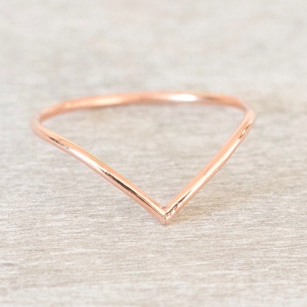 Super Thin Rose Gold Filled Chevron Ring, V Ring, Rose Gold Rings for Women, Dainty Rose Gold Ring, Thin Rose Gold Ring, Midi Ring