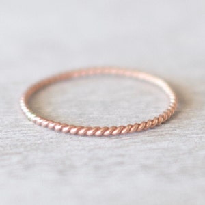 Super Thin Rose Gold Twist Ring, Simple Rings for Women, Dainty Rose Gold Filled Ring, Stackable Rings, Midi Rings, 14k Rose Gold Ring