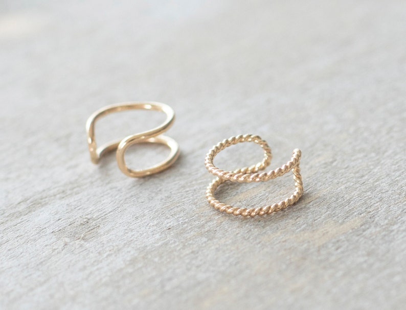 Gold Filled Double Hoop Ear Cuff, No Piercing Cuff Earrings, Fake Conch Earring, Cartilage Cuff, Dainty Jewelry image 2