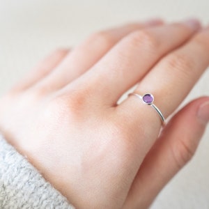 Thin 4mm Sterling Silver Amethyst Ring, Dainty Sterling Silver Gemstone Bezel Ring, February Birthstone Ring, Rings for Women image 5
