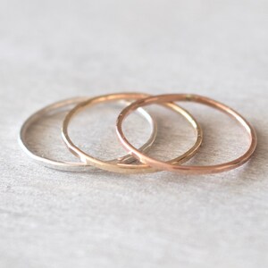 Super Thin Hammered Ring Set of 3, Mixed Metal Rings, Dainty Rings, Midi Rings, Knuckle Rings, Stacking Ring Set, Rings for Women image 2