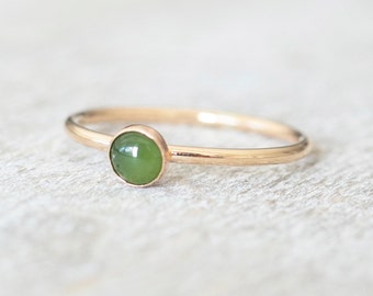 Thin Gold 4mm Jade Ring, Dainty Gold Filled Ring, 14k Gold Rings for Women, Gold Stackable Rings, Birthstone Ring