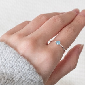 Thin Silver 4mm Aquamarine Ring, Dainty Silver Ring, Small Gemstone Bezel Ring, March Birthstone Ring, Silver Rings for Women image 5