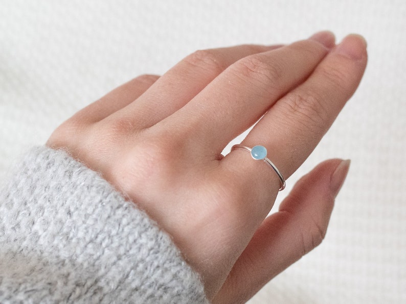 Thin Silver 4mm Aquamarine Ring, Dainty Silver Ring, Small Gemstone Bezel Ring, March Birthstone Ring, Silver Rings for Women image 5