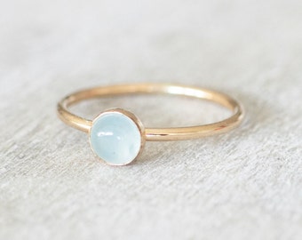 Thin Gold 5mm Aquamarine Ring, Gold Filled Ring, Gold Stackable Rings, March Birthstone Ring, Gemstone Ring, 14k Gold Rings for Women,