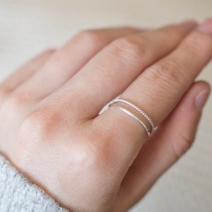 Super Thin Silver Ring Set, Sterling Silver Hammered Ring and Twist Ring, Dainty Rings, Stacking Ring Set, Silver Rings for Women image 5