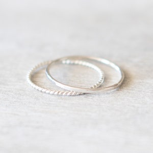 Super Thin Silver Ring Set, Sterling Silver Hammered Ring and Twist Ring, Dainty Rings, Stacking Ring Set, Silver Rings for Women image 2