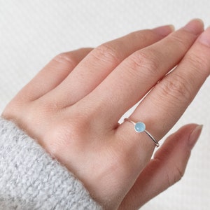 Thin Silver 4mm Aquamarine Ring, Dainty Silver Ring, Small Gemstone Bezel Ring, March Birthstone Ring, Silver Rings for Women image 4