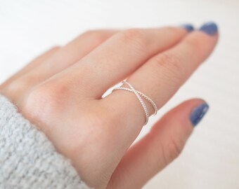 Super Thin Silver Twist X Ring, Sterling Silver Ring, Dainty