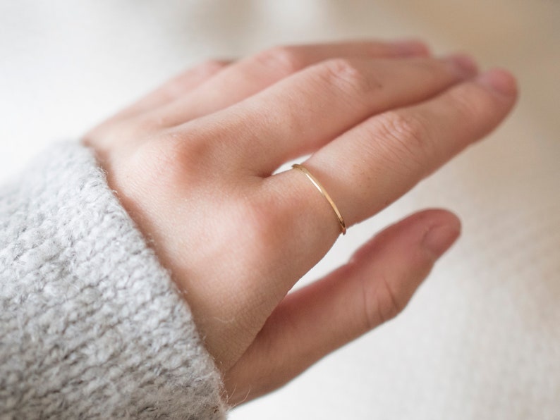 14k Solid Gold Super Thin Ring, Dainty Ring, Gold Hammered Ring, Gold Rings for Women, Wedding Ring, Engagement Ring, Anniversary Ring image 10