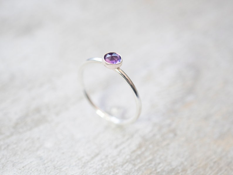 Thin 4mm Sterling Silver Amethyst Ring, Dainty Sterling Silver Gemstone Bezel Ring, February Birthstone Ring, Rings for Women image 4