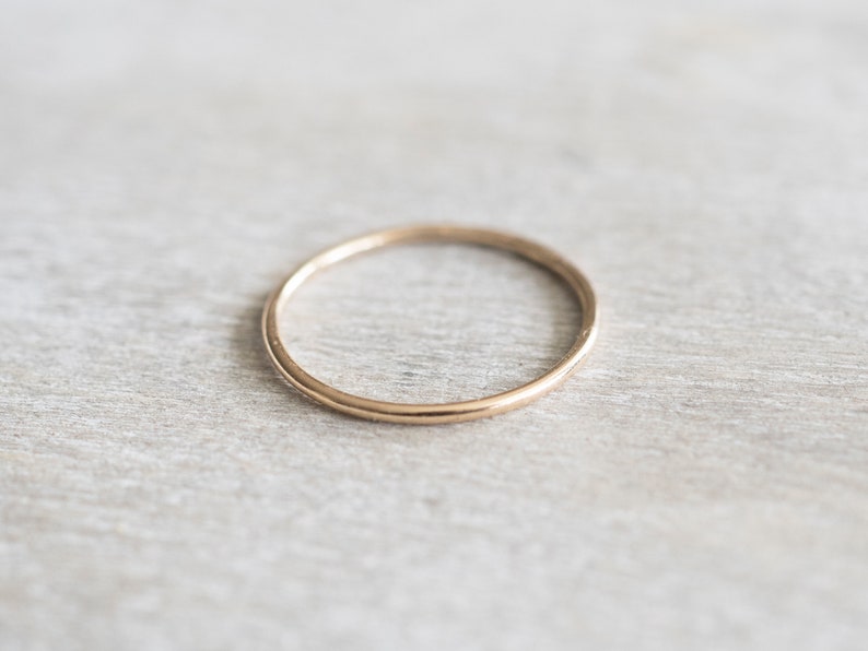 14k Solid Gold Super Thin Ring, Dainty Ring, Gold Hammered Ring, Gold Rings for Women, Wedding Ring, Engagement Ring, Anniversary Ring image 3