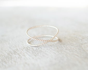 Super Thin Silver Twist X Ring, Sterling Silver Ring, Dainty