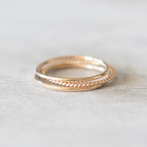 Super Thin Textured Gold Filled Ring Set of 3 Rings, Thin Gold Ring, Gold Twist Ring, Gold Hammered Ring, 14k Gold Rings for Women image 3