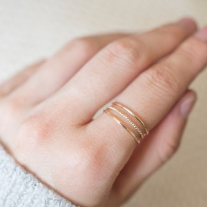 Super Thin Textured Gold Filled Ring Set of 3 Rings, Thin Gold Ring, Gold Twist Ring, Gold Hammered Ring, 14k Gold Rings for Women image 5