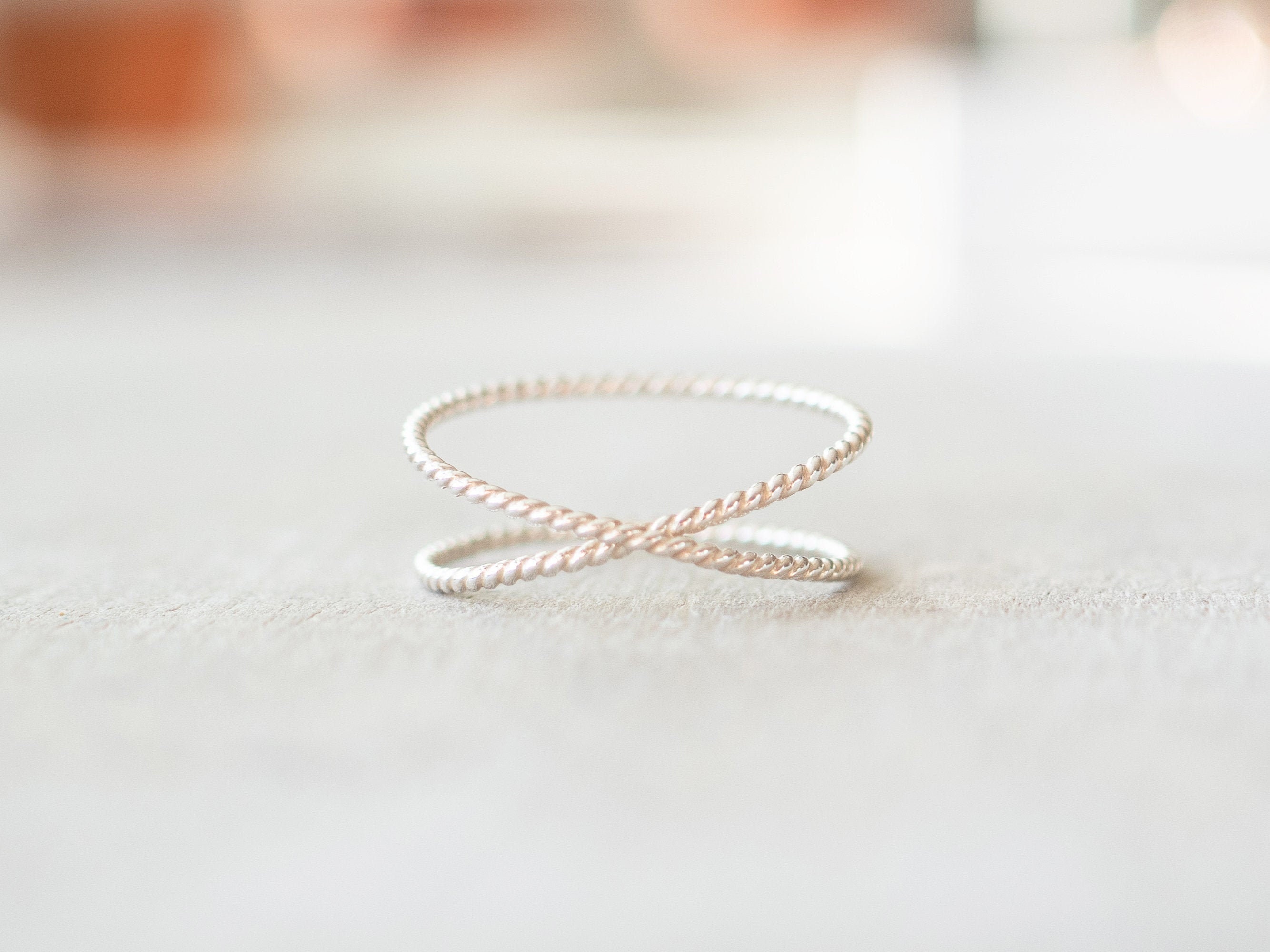 Super Thin Silver Twist X Ring, Sterling Silver Ring, Dainty
