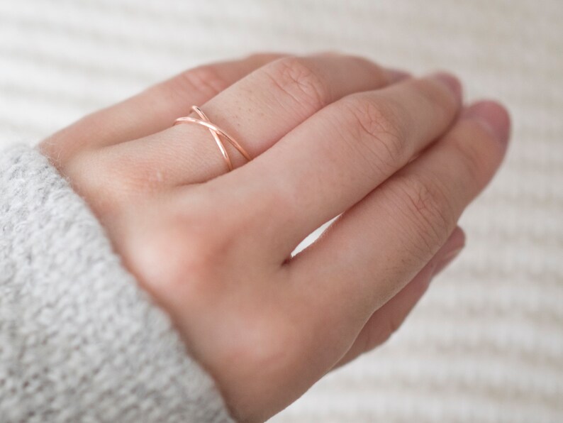 Super Thin Rose Gold X Ring Criss Cross Ring Double Rings Etsy