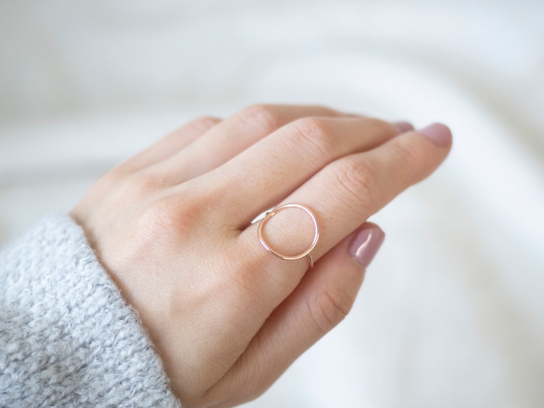 Super Thin Rose Gold Open Circle Ring, Dainty Rose Gold Filled Ring, Rose Gold Rings for Women, Rose Gold Stackable Rings, 14k Gold Ring image 3