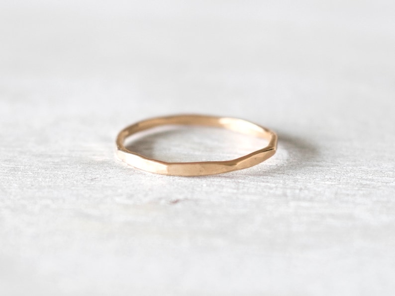 Thin Faceted Gold Hammered Ring, 14k Gold Ring, Thin Gold Stackable Rings, Gold Filled Ring, Gold Rings for Women image 1
