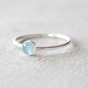 Thin Silver 4mm Aquamarine Ring, Dainty Silver Ring, Small Gemstone Bezel Ring, March Birthstone Ring, Silver Rings for Women image 2