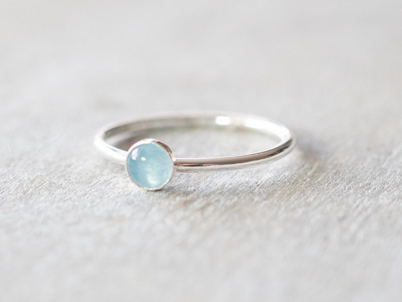 Thin Silver 4mm Aquamarine Ring, Dainty Silver Ring, Small Gemstone Bezel Ring, March Birthstone Ring, Silver Rings for Women image 2