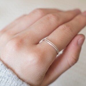 Super Thin Silver Ring Set, Sterling Silver Hammered Ring and Twist Ring, Dainty Rings, Stacking Ring Set, Silver Rings for Women image 4