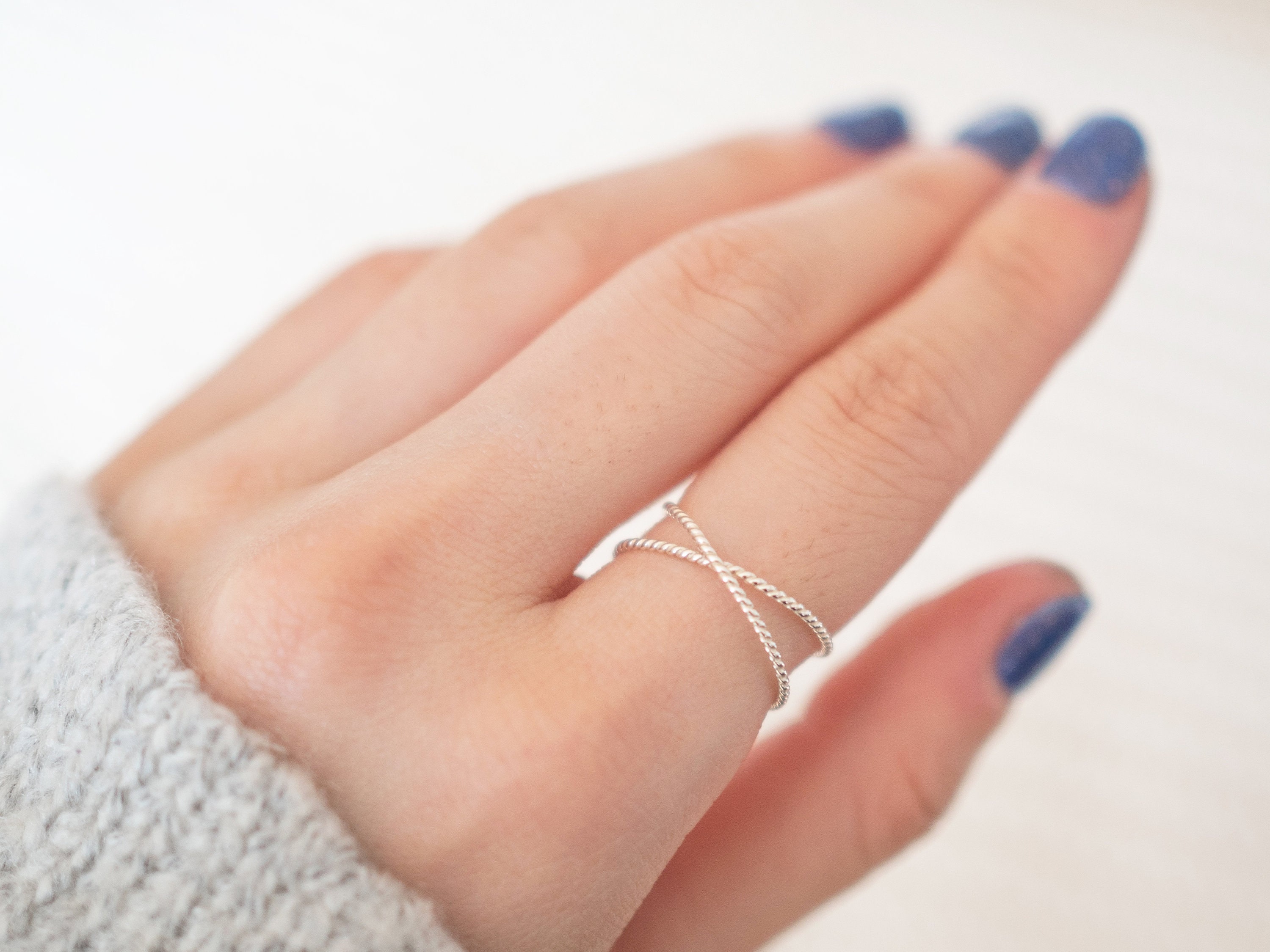 Super Thin Silver Twist X Ring, Sterling Silver Ring, Dainty