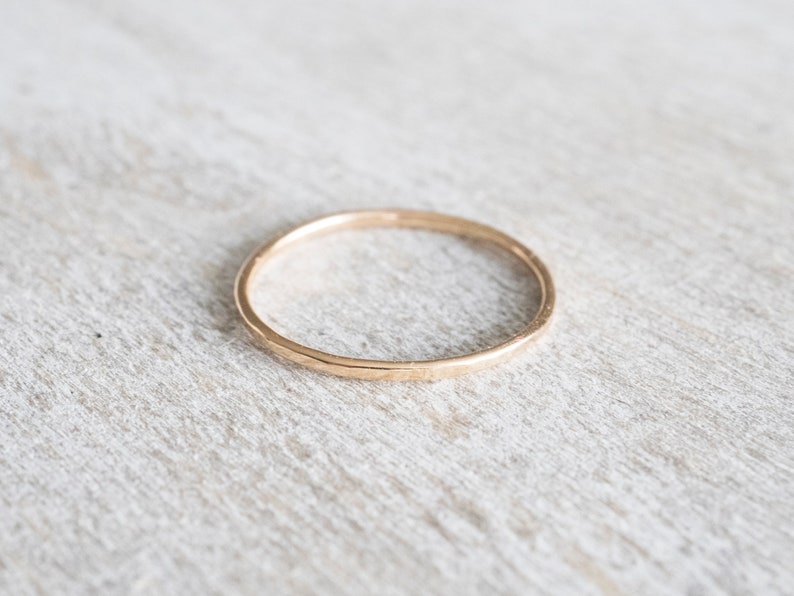 14k Solid Gold Super Thin Ring, Dainty Ring, Gold Hammered Ring, Gold Rings for Women, Wedding Ring, Engagement Ring, Anniversary Ring image 8