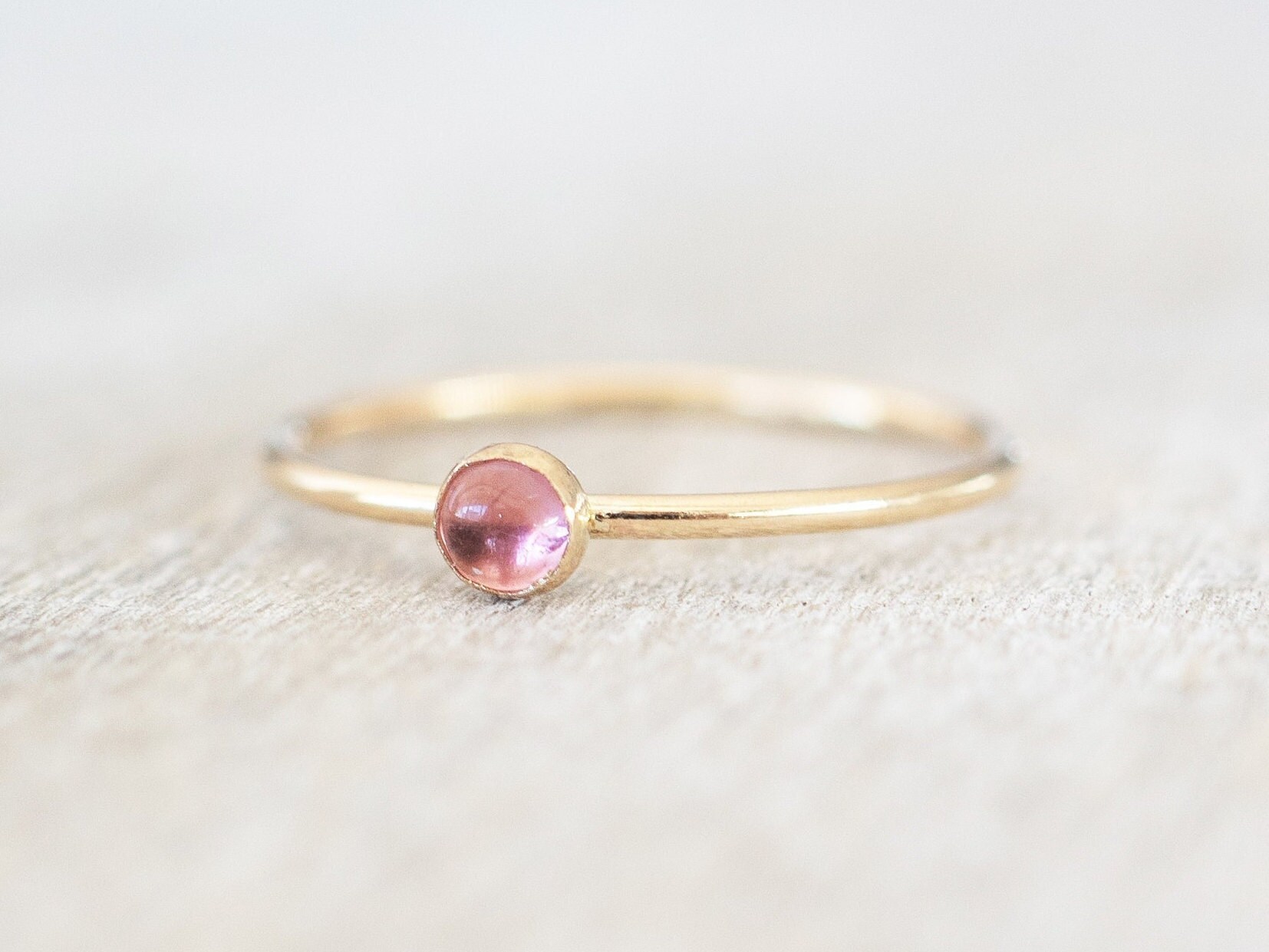 Super Thin Gold 3mm Pink Tourmaline Ring, Dainty Gold Filled Ring, 14k Gold Rings for Women, Gold Stacking Rings, October Birthstone Ring