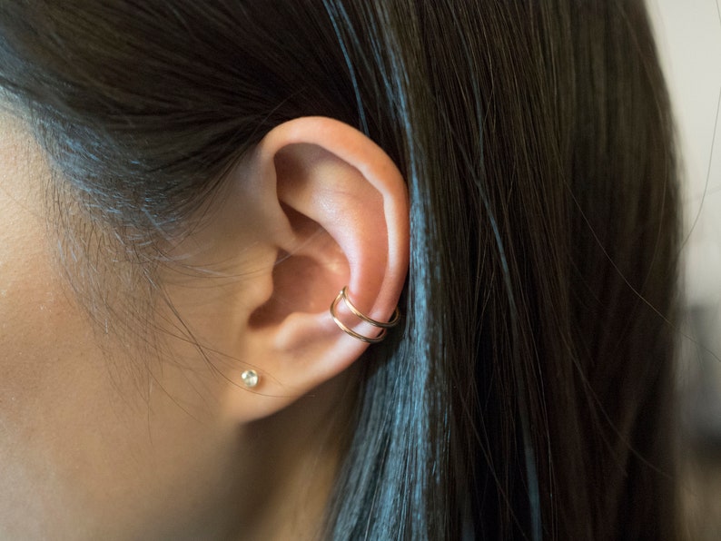 Gold Filled Double Hoop Ear Cuff, No Piercing Cuff Earrings, Fake Conch Earring, Cartilage Cuff, Dainty Jewelry image 6