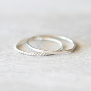 Super Thin Silver Ring Set, Sterling Silver Hammered Ring and Twist Ring, Dainty Rings, Stacking Ring Set, Silver Rings for Women image 3