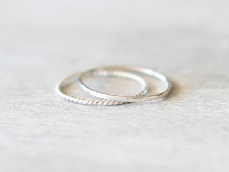 Super Thin Silver Ring Set, Sterling Silver Hammered Ring and Twist Ring, Dainty Rings, Stacking Ring Set, Silver Rings for Women image 3