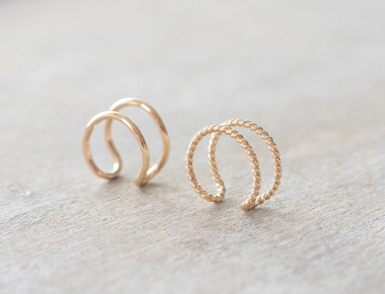 Gold Filled Double Hoop Ear Cuff, No Piercing Cuff Earrings, Fake Conch Earring, Cartilage Cuff, Dainty Jewelry image 1