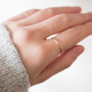 14k Solid Gold Super Thin Ring, Dainty Ring, Gold Hammered Ring, Gold Rings for Women, Wedding Ring, Engagement Ring, Anniversary Ring image 4