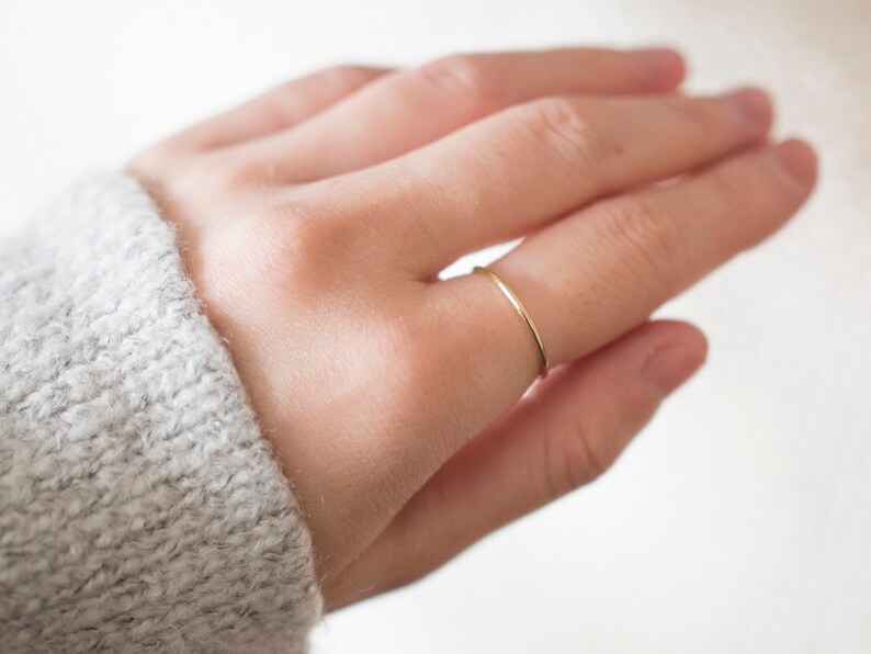 14k Solid Gold Super Thin Ring, Dainty Ring, Gold Hammered Ring, Gold Rings for Women, Wedding Ring, Engagement Ring, Anniversary Ring image 4