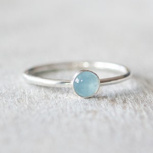 Thin Silver 4mm Aquamarine Ring, Dainty Silver Ring, Small Gemstone Bezel Ring, March Birthstone Ring, Silver Rings for Women image 3