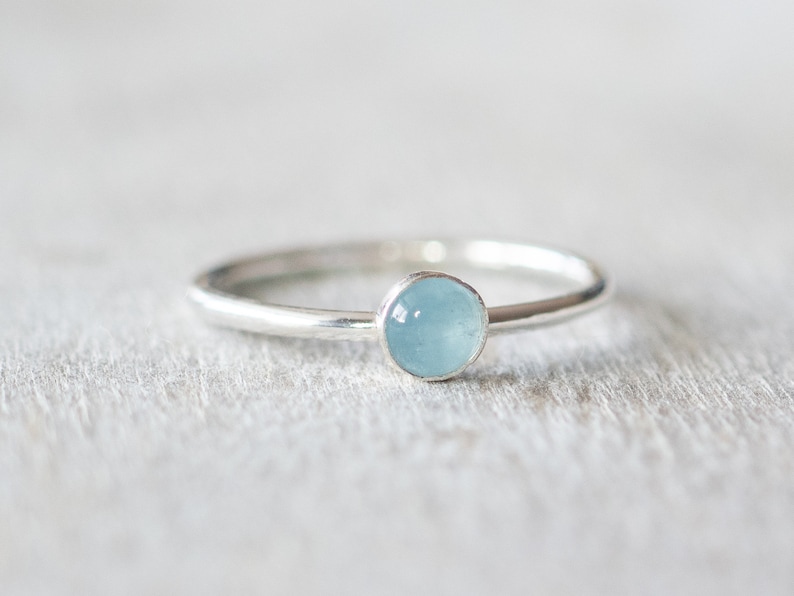 Thin Silver 4mm Aquamarine Ring, Dainty Silver Ring, Small Gemstone Bezel Ring, March Birthstone Ring, Silver Rings for Women image 3