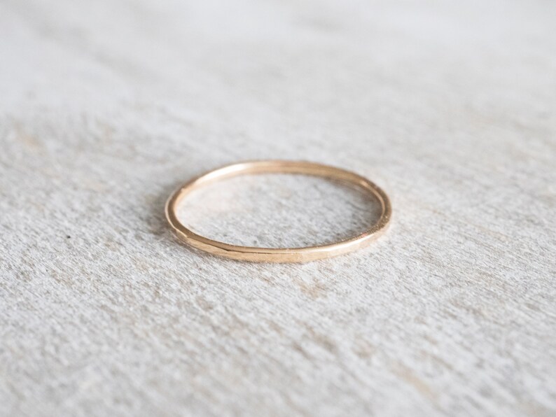 14k Solid Gold Super Thin Ring, Dainty Ring, Gold Hammered Ring, Gold Rings for Women, Wedding Ring, Engagement Ring, Anniversary Ring image 7