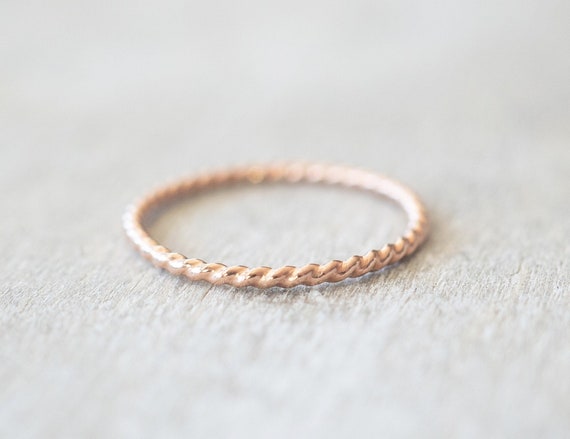 Thin Rose Gold Twist Ring, Dainty Rose Gold Ring, Rose Gold Rope Ring, Pink Gold Ring, Rose Gold Stackable Rings, 14k Rose Gold Ring