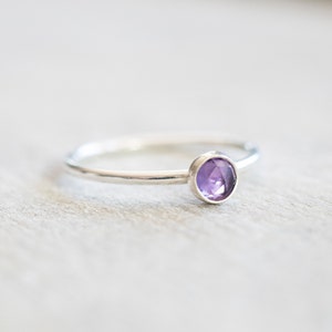 Thin 4mm Sterling Silver Amethyst Ring, Dainty Sterling Silver Gemstone Bezel Ring, February Birthstone Ring, Rings for Women image 3