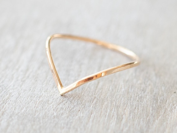 Super Thin Gold Hammered Chevron Ring, Gold V Ring, Dainty Gold Filled Ring, Gold Stacking Ring, 14k Gold Rings for Women