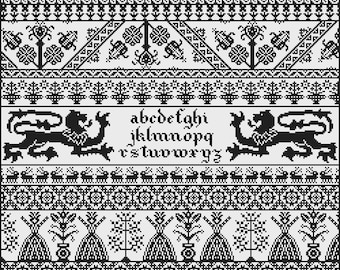 Patrón de punto de cruz Ye Olde Band Sampler, patrón de punto de cruz contado